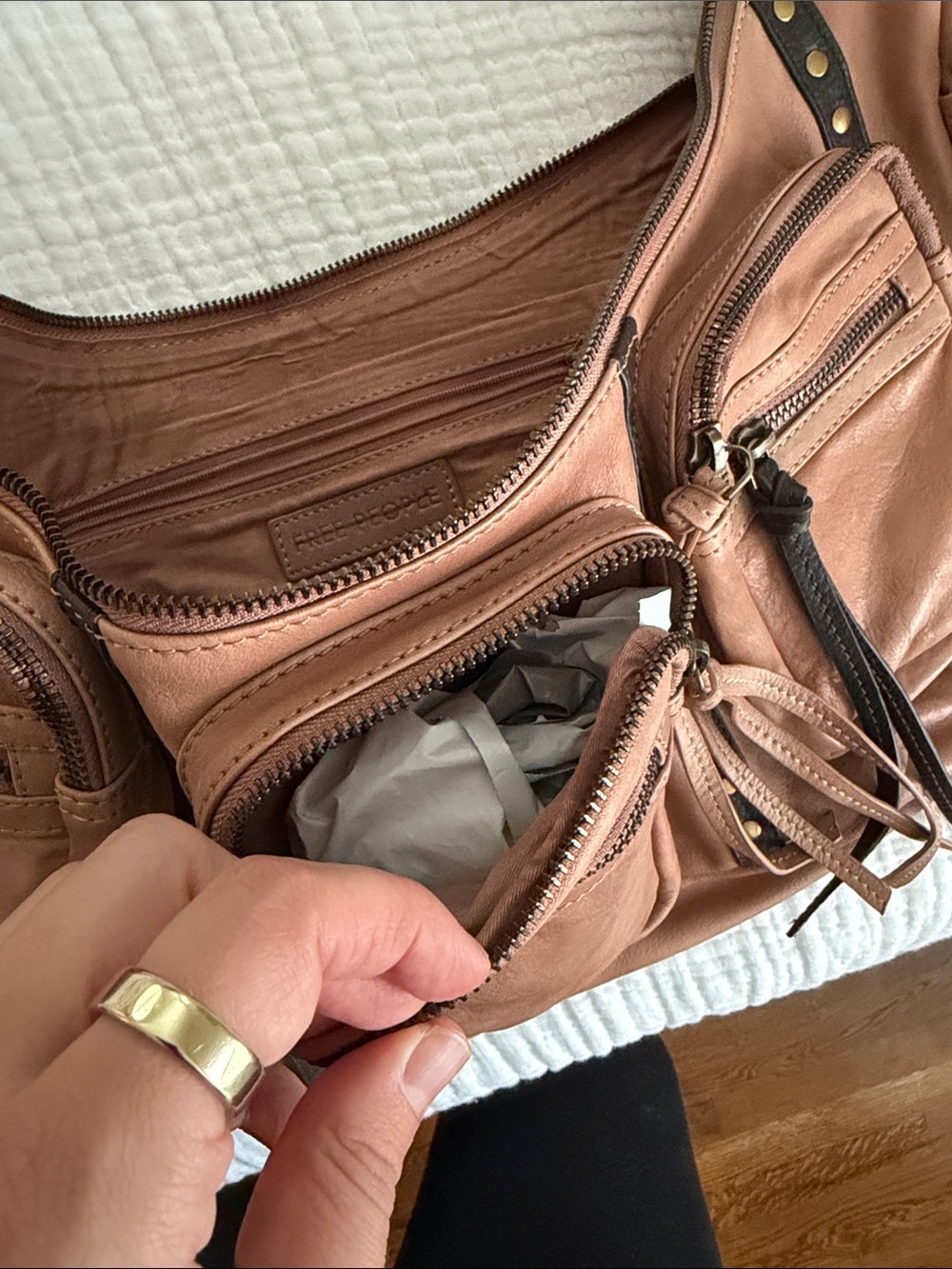 Free People Cognac Leather Multi-Pocket Shoulder Bag - Picture 4 of 5